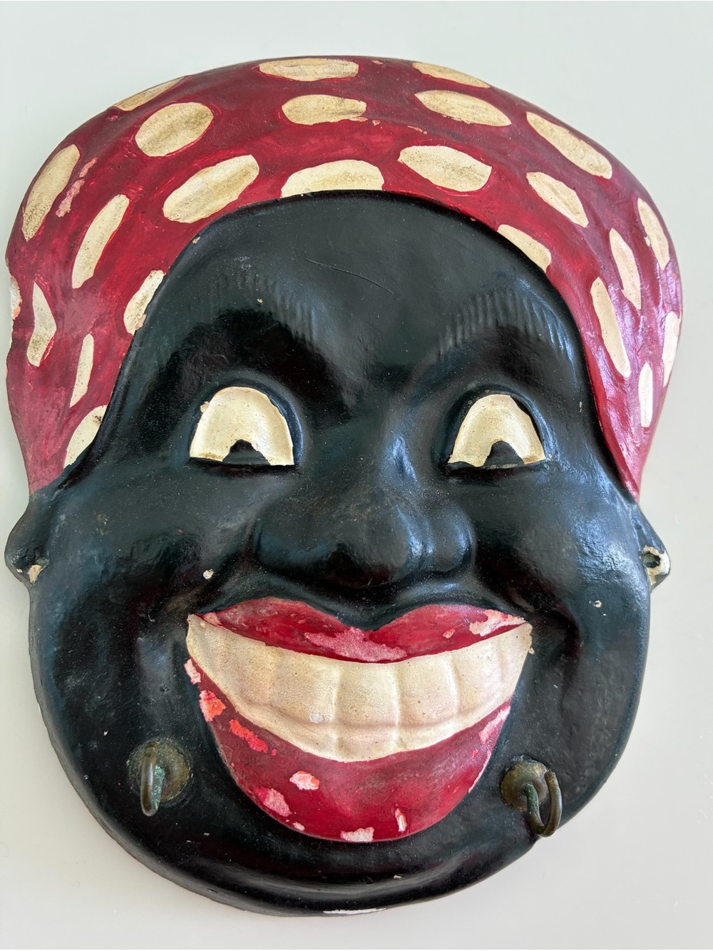 Wall Mask Key Holder Black White Red Ceramic Americana Vintage Stereotype - Picture 2 of 7